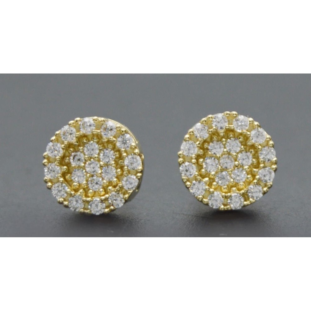 Real 10K Solid Yellow Gold 8mm Mens CZ Charm Halo Round Cut Stud Earrings 1.7gr